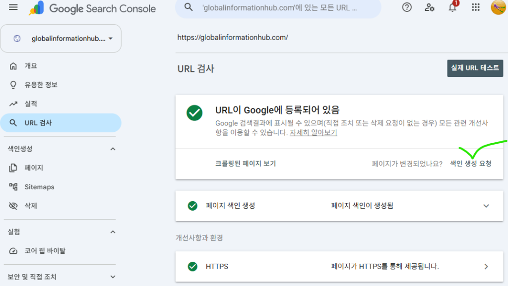 Google Search Console의 URL 검사(URL Inspection)