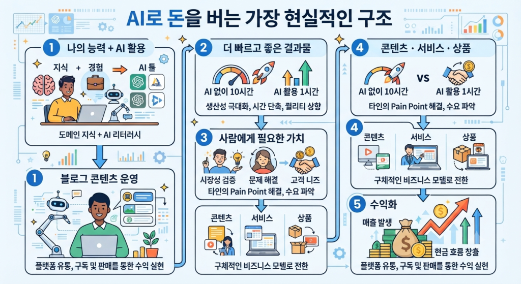 AI로 돈 버는 방법 10가지: 초보자도 시작할 수 있는 현실적인 AI 수익화 방법 4 AI로 돈을 버는 가장 현실적인 구조
